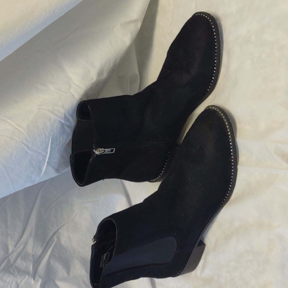 Bebe Black Side Zip Booties with Mini Sequin Bling Detail Size 9.5